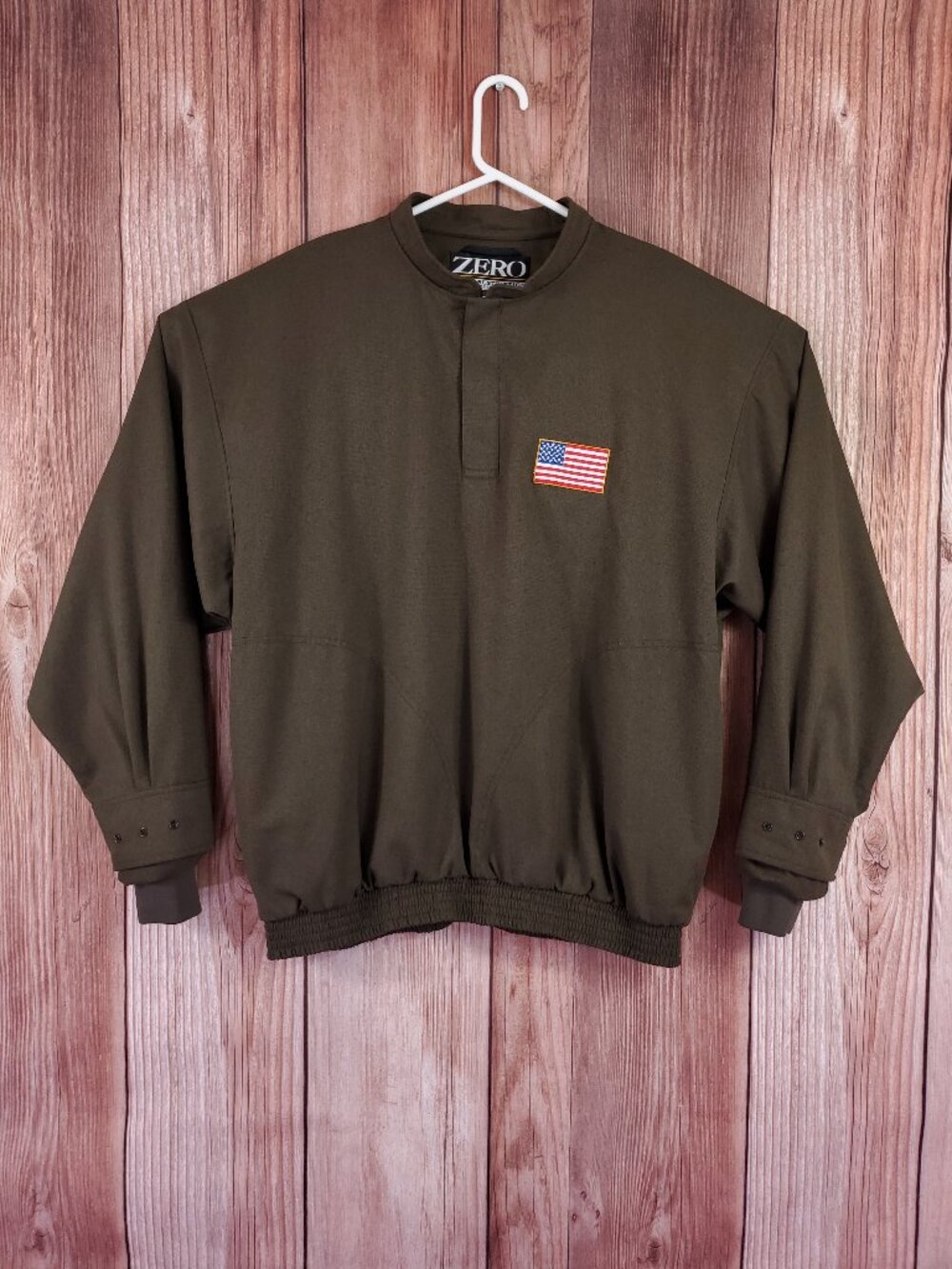 Vintage 90s Zero Restriction Golf Pullover Jacket Mens XL USA Flag Olive Green
